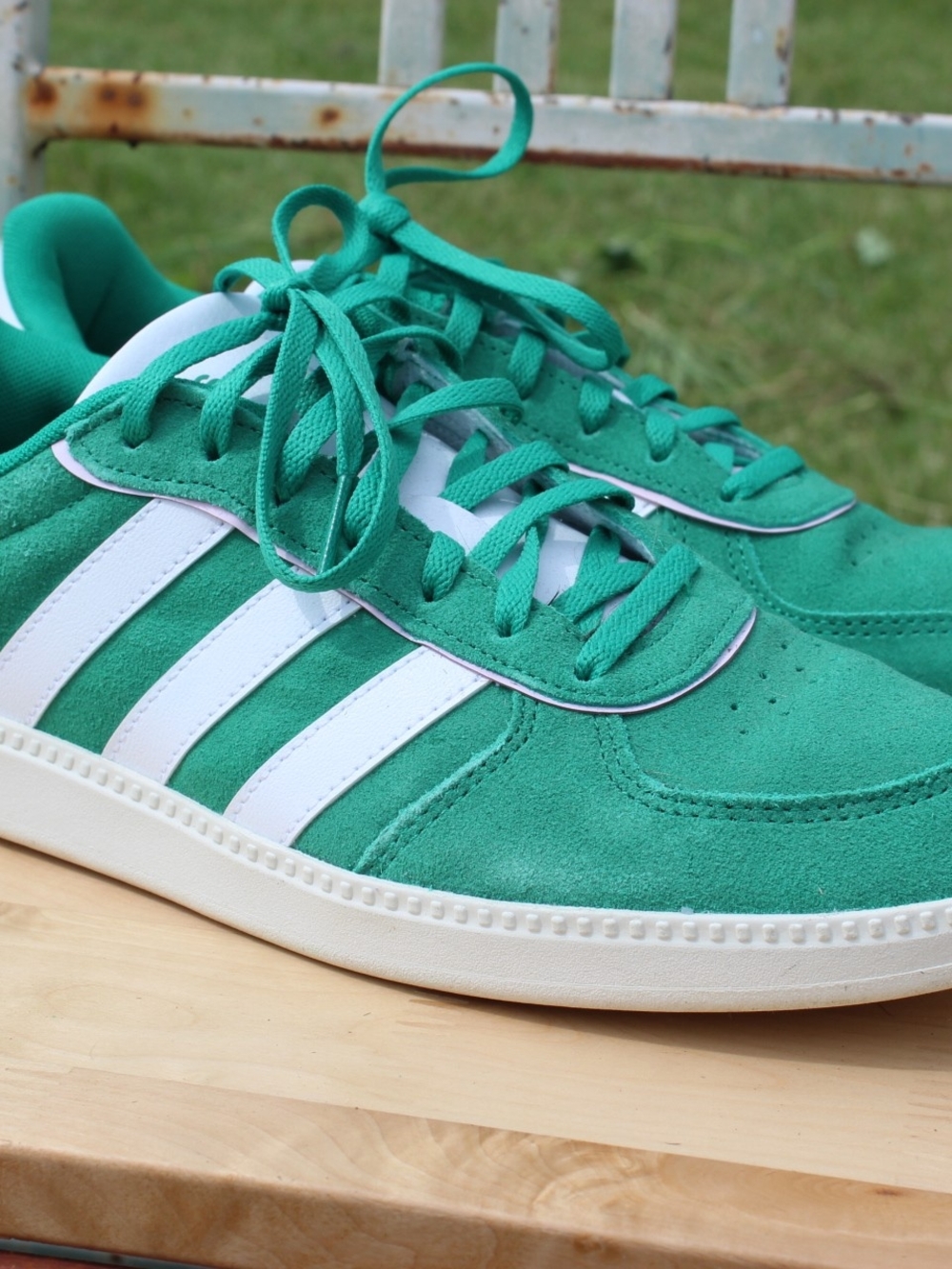 adidas Women's Green Suede Sneakers with White Stripes - Picture 2 of 5